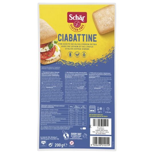 Petits pains Ciabatta, sans gluten SCHAR les 4 pains de 50 g - épicerie les 3 gourmets Chips et apéritifs
