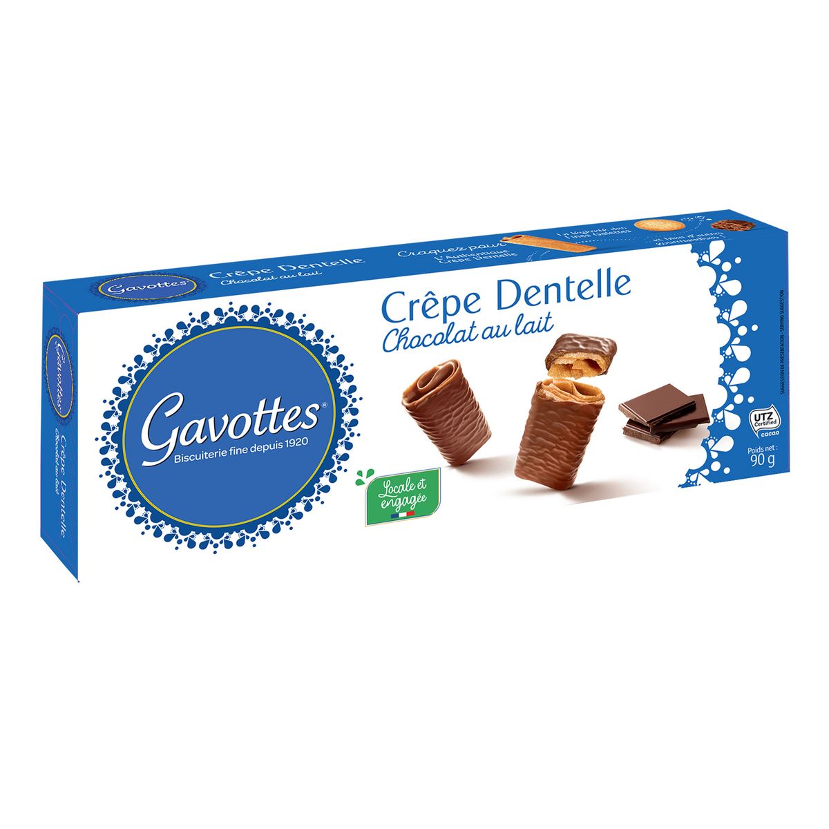 GAVOTTES Biscuits crêpes dentelles enrobées au chocolat au lait 90g - épicerie les 3 gourmets BISCUITS