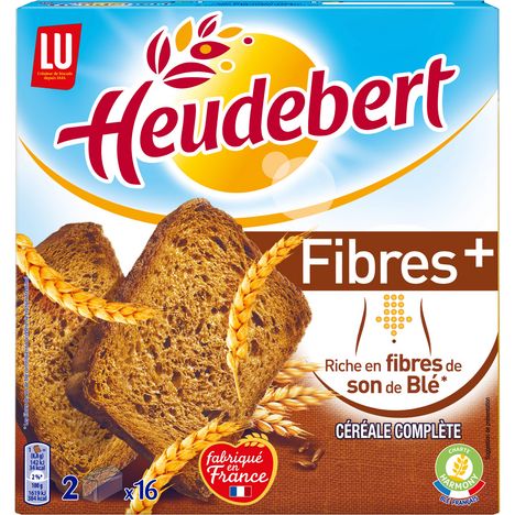 HEUDEBERT Biscottes fibres plus 2x16 biscottes 280g - épicerie les 3 gourmets biscuits