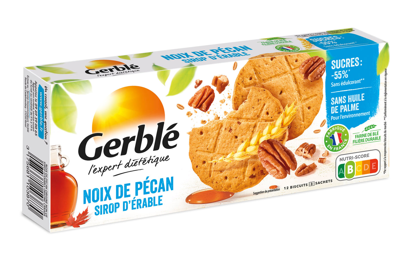 GERBLE Biscuits noix de pécan sirop d'érable sans huile de palme 132G - épicerie les 3 gourmets biscuits