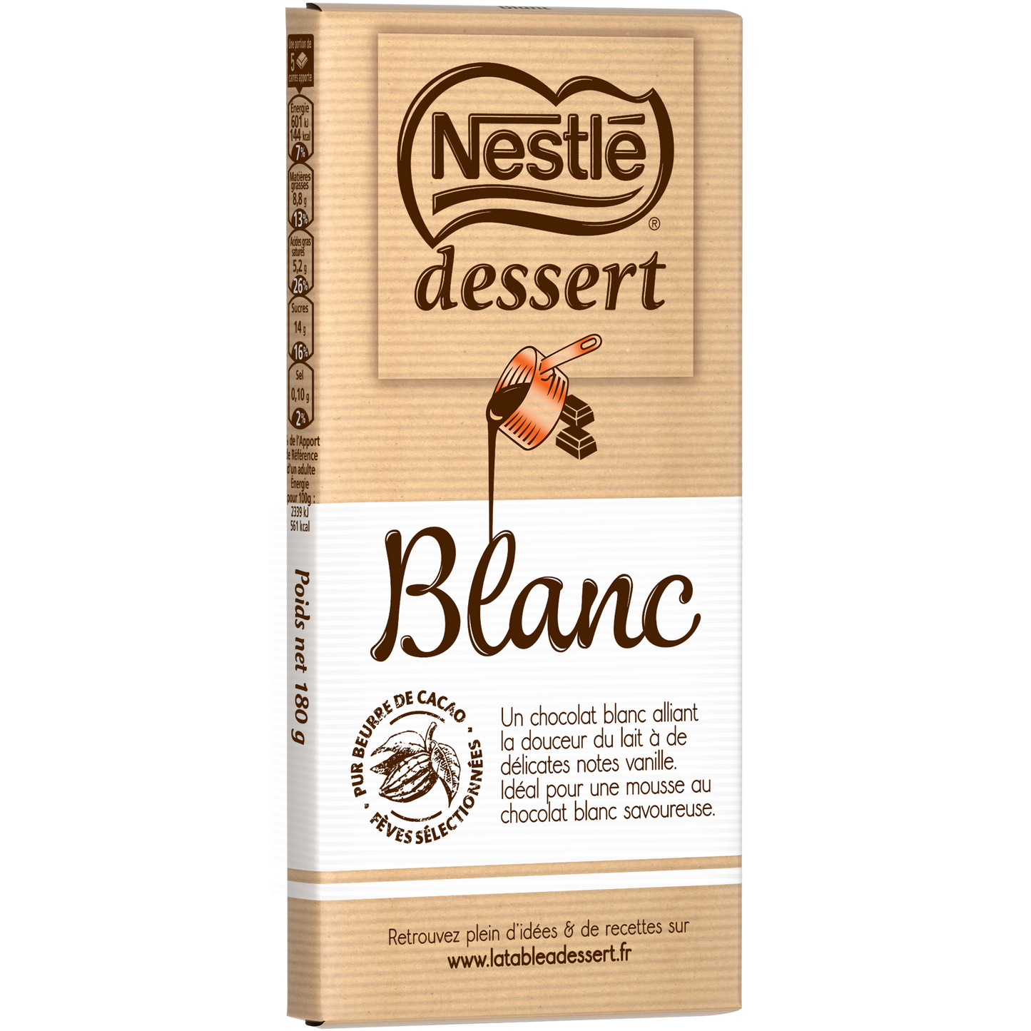 NESTLÉ dessert CHOCOLAT BLANC 170 G - épicerie les 3 gourmets chocolat