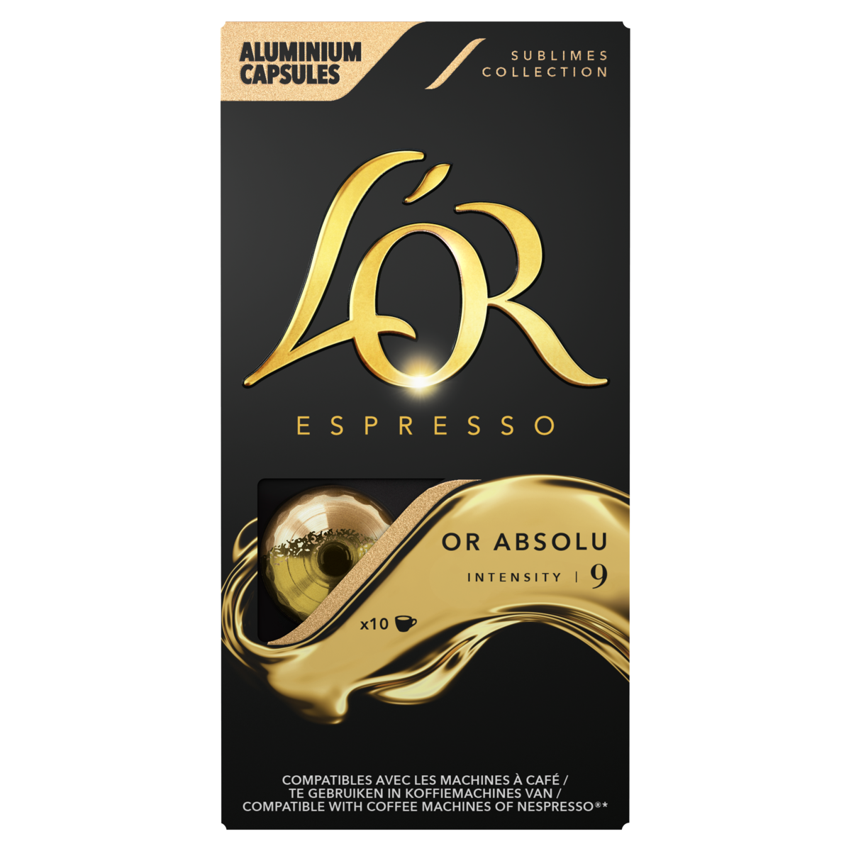 L'OR Capsules de café or absolu intensité 9 compatibles Nespresso 10 capsules 52g - épicerie les 3 gourmets Cafés, thés et boissons chaudes