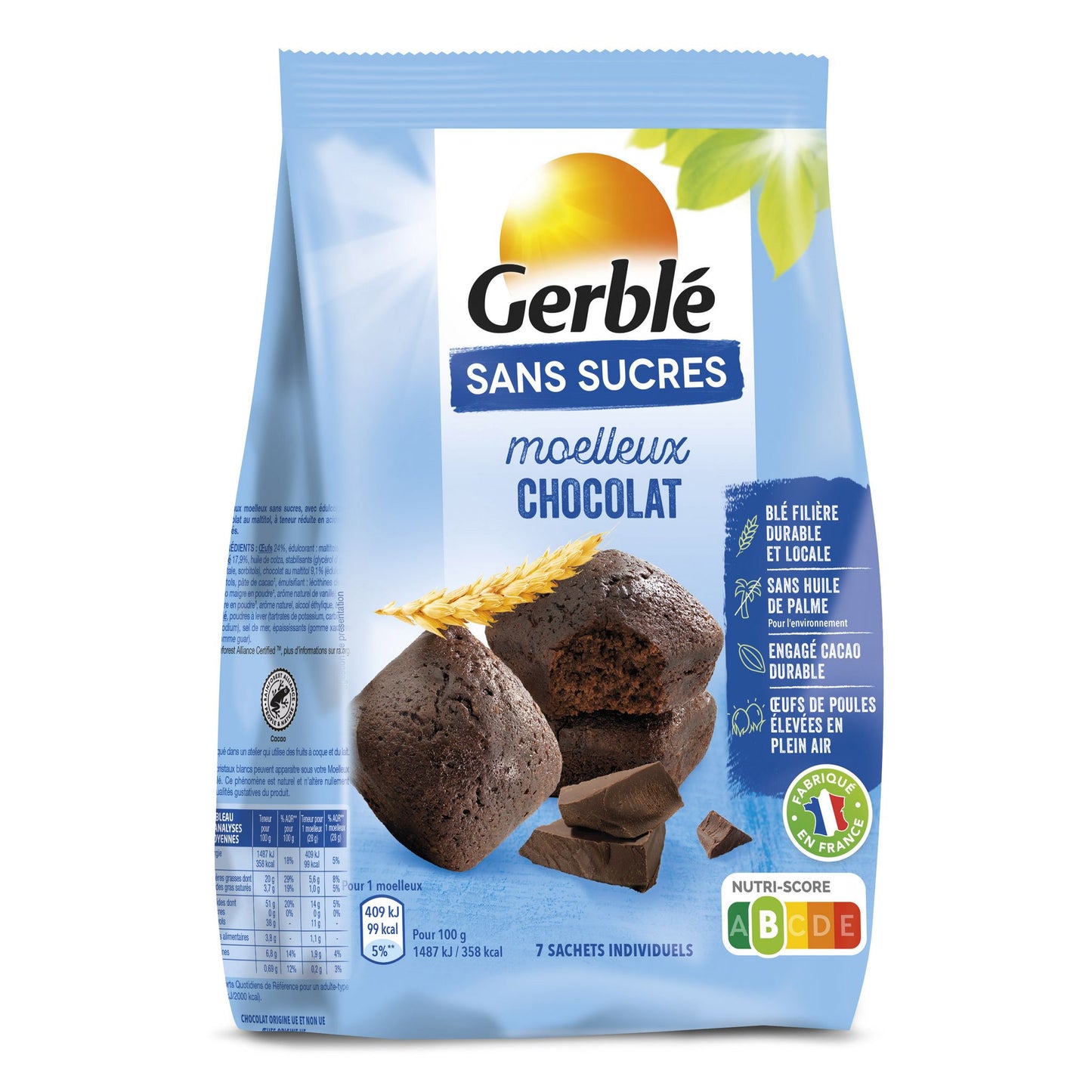 GERBLE Moelleux chocolat sans sucres 196 G - épicerie les 3 gourmets biscuits