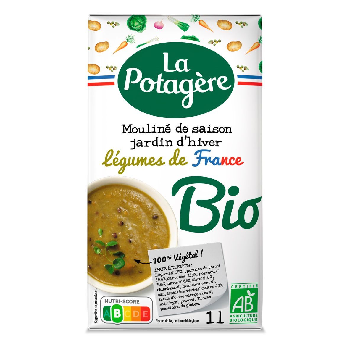 LA POTAGERE Mouliné de saison bio jardin d'hiver légumes de France 1l - épicerie les 3 gourmets SOUPE ET POTAGER
