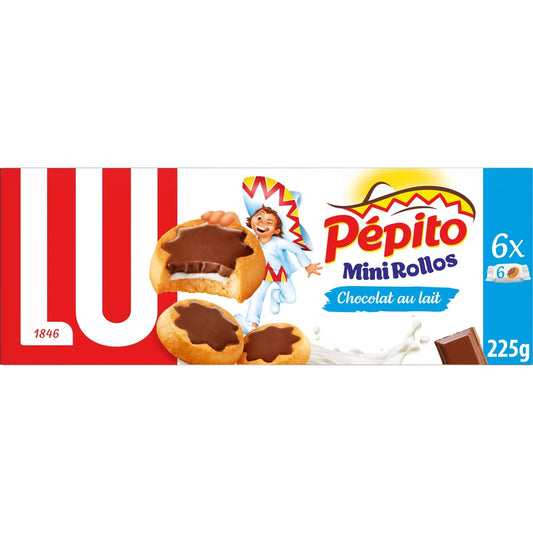 Biscuits fourrés et nappés au chocolat au lait Mini Rollos Pepito LU 225G