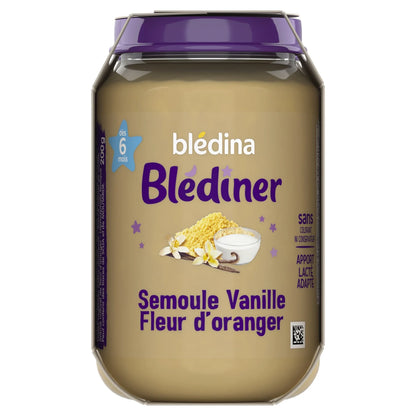 BLEDINA Blédiner Plat bébé du soir dès 6 mois Semoule Vanille Fleur d'oranger 2x200G
