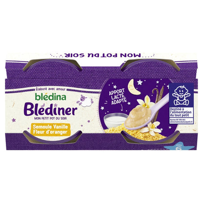 BLEDINA Blédiner Plat bébé du soir dès 6 mois Semoule Vanille Fleur d'oranger 2x200G