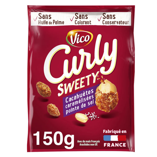 Cacahuètes caramélisées pointe de sel CURLY SWEETY - épicerie les 3 gourmets Chips et apéritifs