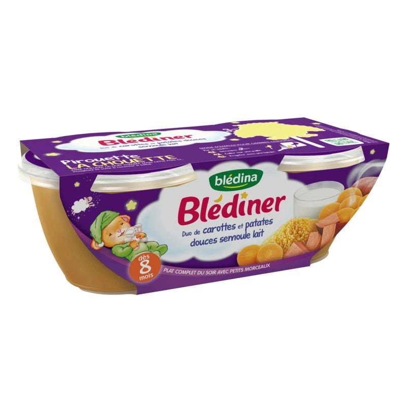 Blédîner - Carottes Patates douces Semoule et Lait Lot x2