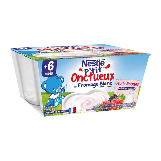 Dessert bébé dés 6mois, au fromage blanc fruits rouges NESTLE P'TIT ONCTUEUX - épicerie les 3 gourmets bébés