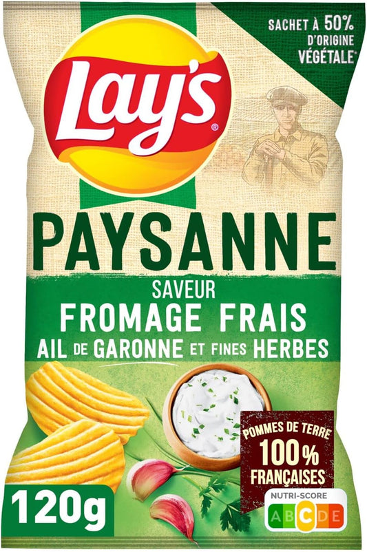 Lay's Chips Recette Paysanne Saveur Fromage Frais, Ail de Garonne, et Fines Herbes - épicerie les 3 gourmets Chips et apéritifs