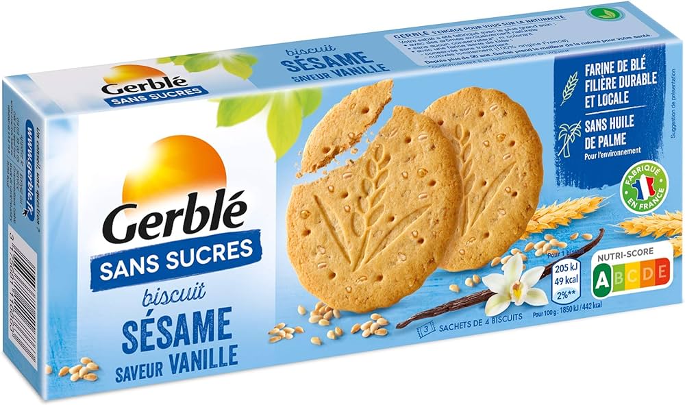 GERBLE SABLES SESAME VANILLE SANS SUCRE 132G - épicerie les 3 gourmets biscuits-et-gateaux