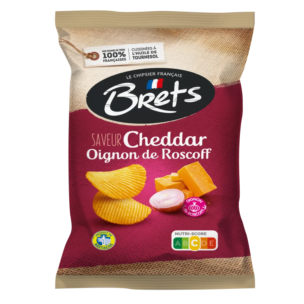 CHIPS BRETS ONDULÉES SAVEUR CHEDDAR OIGNONS DE ROSCOFF 125 g - épicerie les 3 gourmets chips-et-aperitifs