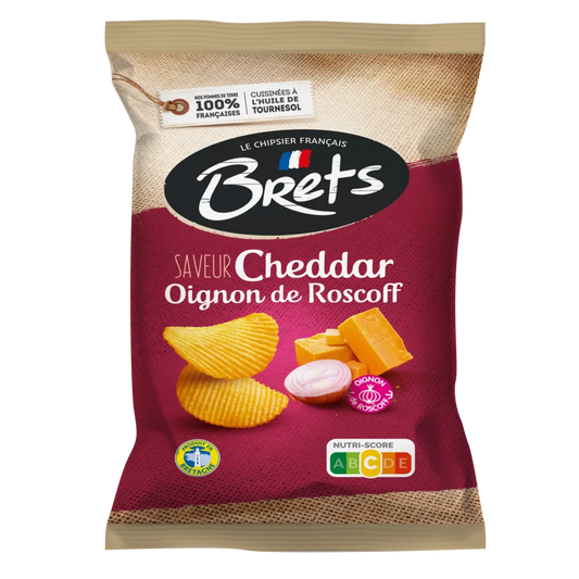 CHIPS BRETS ONDULÉES SAVEUR CHEDDAR OIGNONS DE ROSCOFF 125 g - épicerie les 3 gourmets chips-et-aperitifs