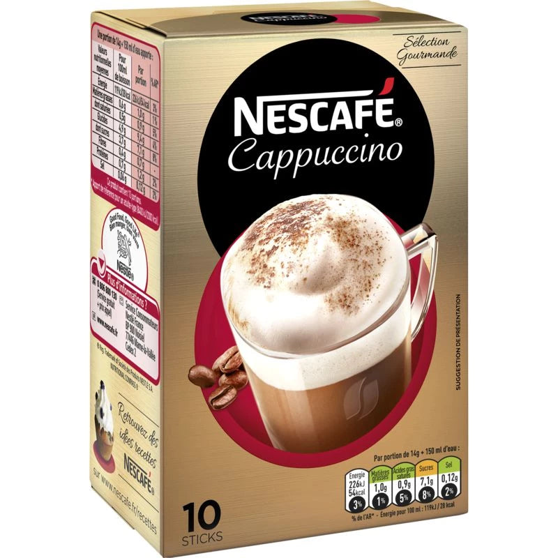 Nescafé Cappuccino x10 Sachets 140g - épicerie les 3 gourmets Cafés, Thés et Boissons Chaudes