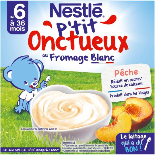 Desserts bébé 6+ mois pêche NESTLE P'TIT ONCTUEUX - épicerie les 3 gourmets bébés