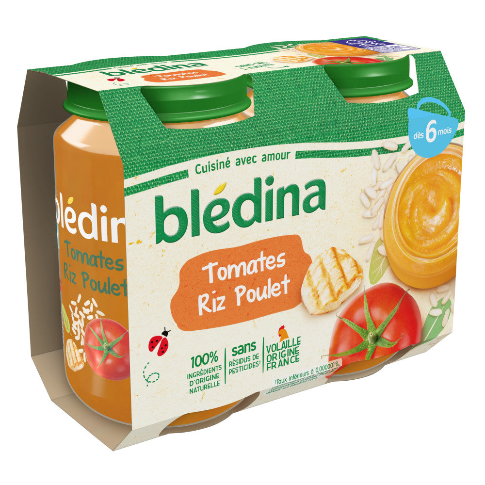 BLEDINA POTS SALES Tomates Riz Poulet 2x200g Dès 6 Mois - épicerie les 3 gourmets bébés