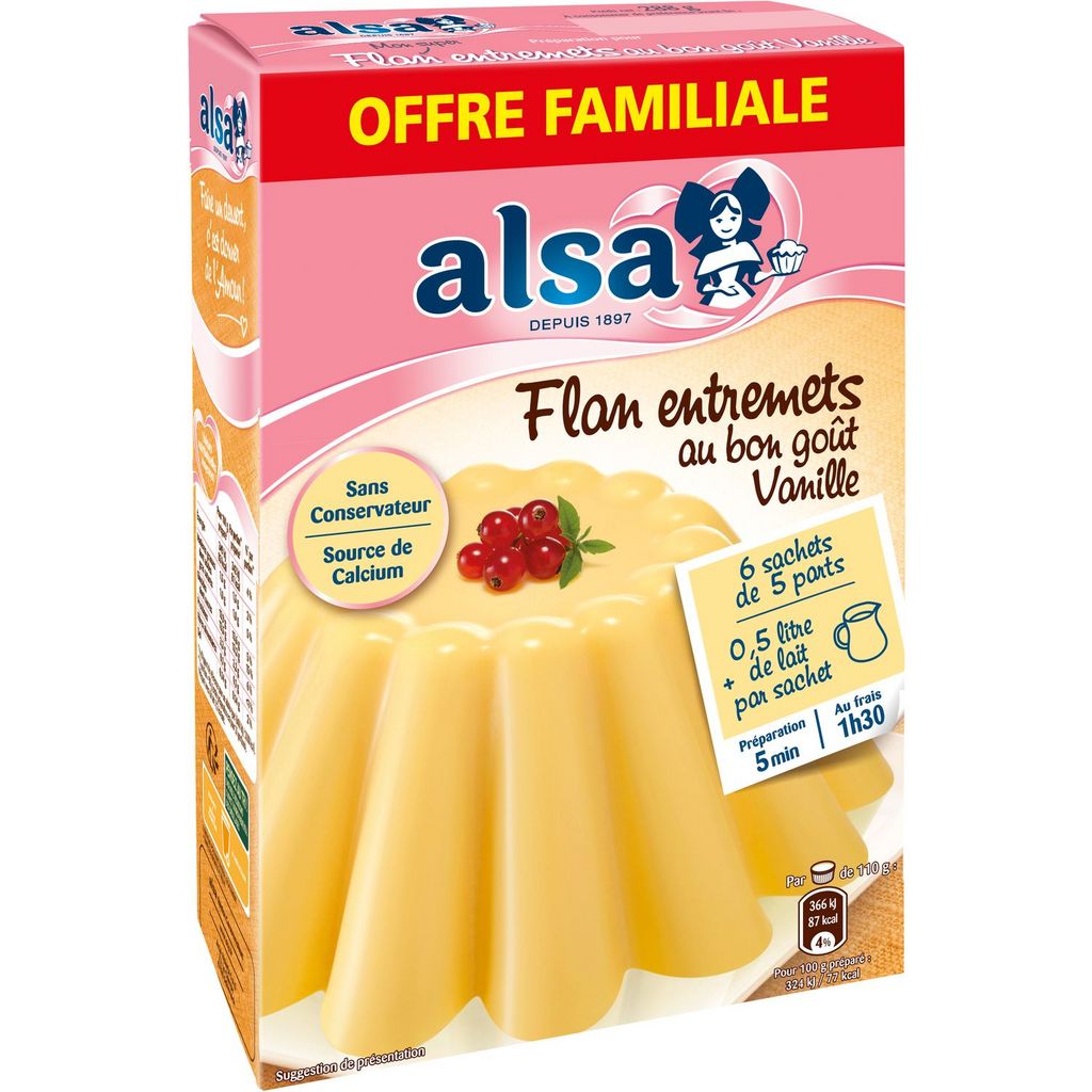 Alsa Entremets Flan Vanille 4 Sachets - épicerie les 3 gourmets Sucres, Farines, Coulis et Préparations Gateaux