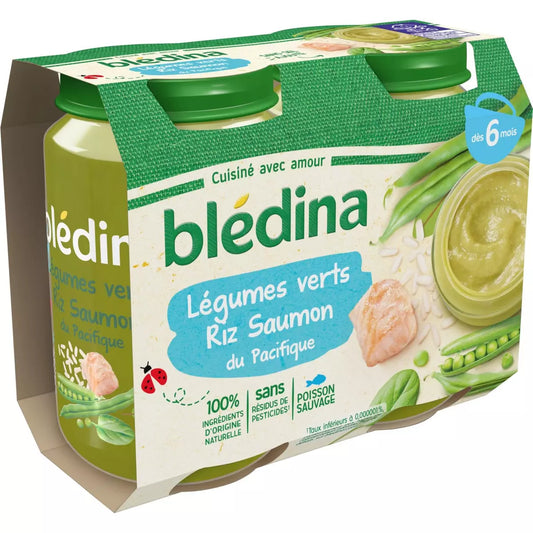 BLEDINA Pot Légumes Verts Saumon 2 x 200 g - épicerie les 3 gourmets bébés