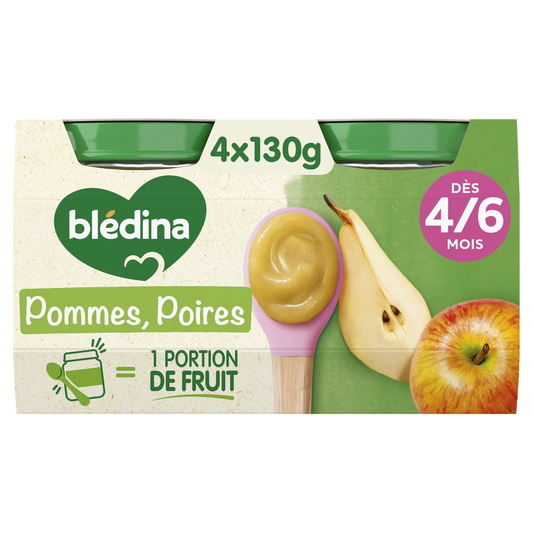 BLEDINA POTS FRUITS Pommes Poires 4x130g Dès 4/6 mois
