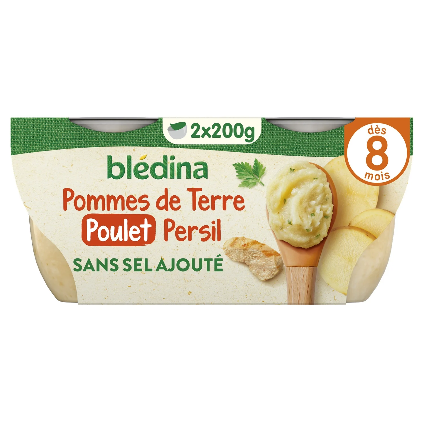BLEDINA BOLS Écrasé de Pommes de Terre Poulet en persillade 2x200g Dès 8 mois