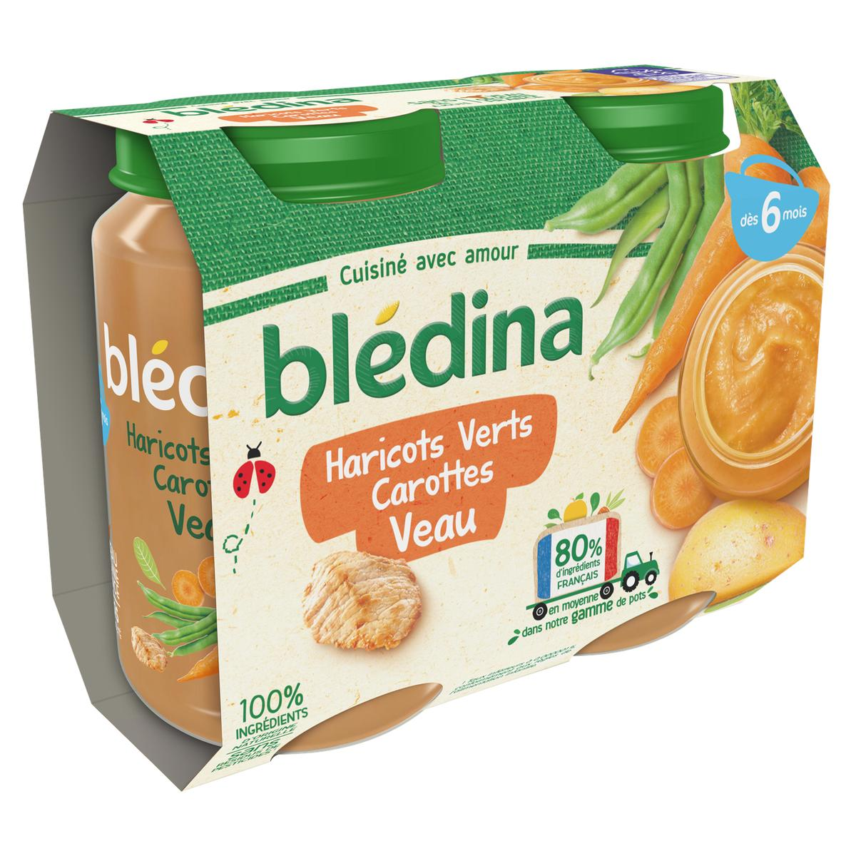 BLEDINA POTS Haricots Verts Carottes Veau 2x200g Dès 6 mois