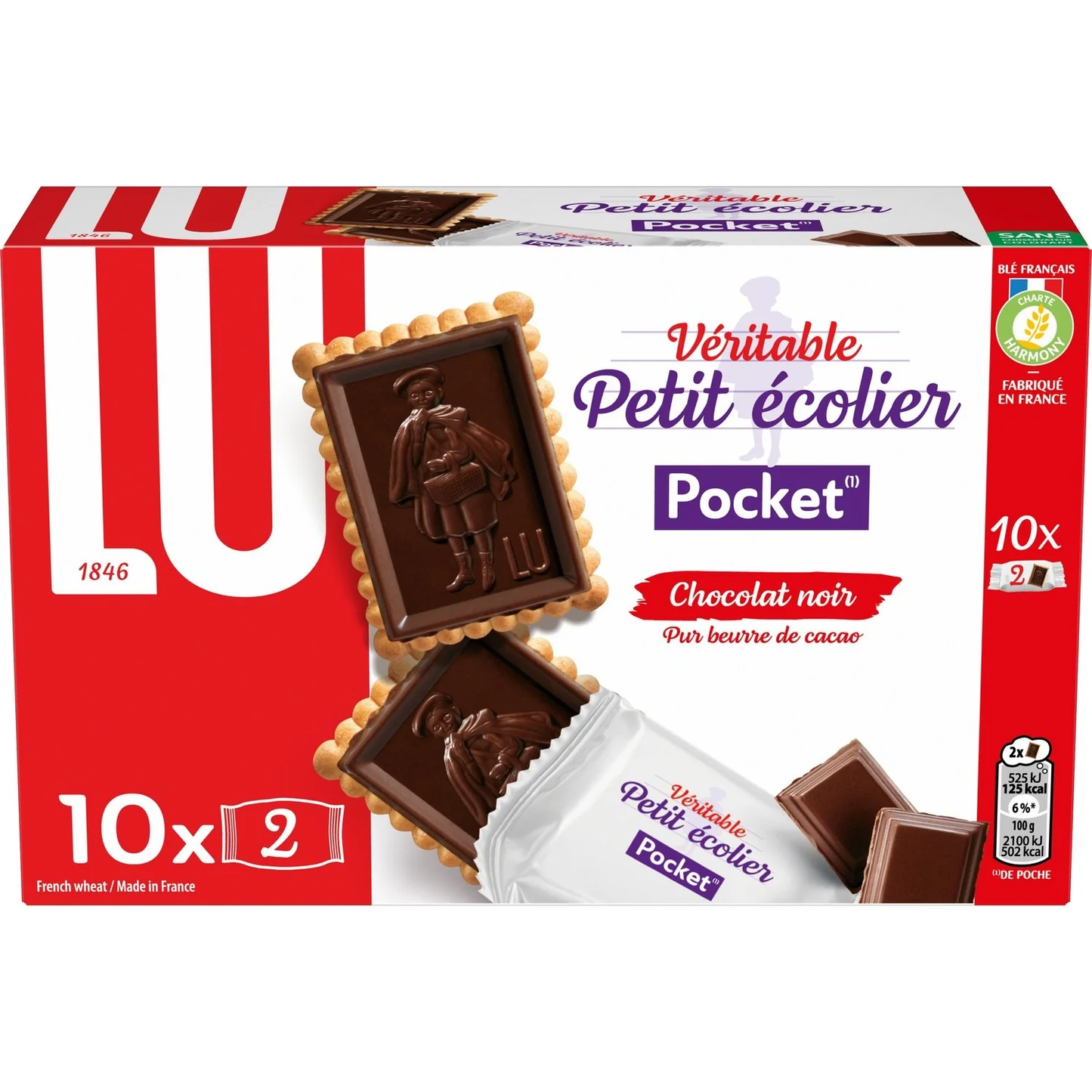 LU Petit Ecolier Biscuits de poche Petit Beurre nappés au chocolat noir 250g