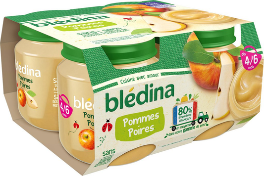 Bledina Compotes bébé dès 4/6 mois pomme poire 4x130g