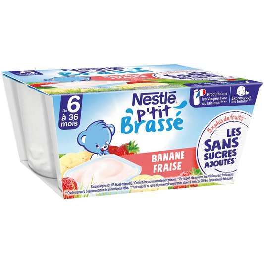 NESTLE P'TIT BRASSE Banane Fraise Sans Sucres 4x90g