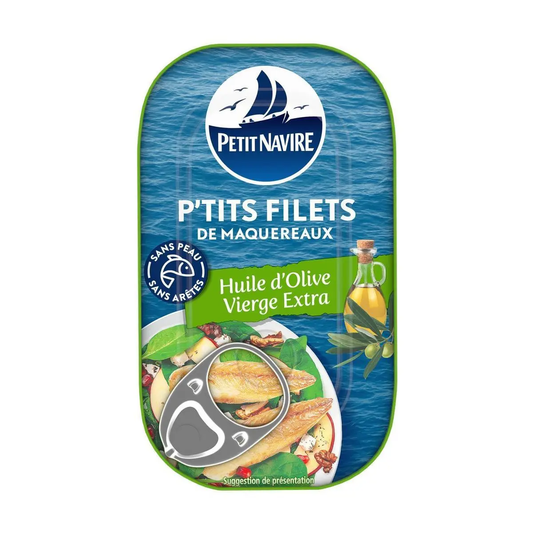 Petit Navire P'tits Filets de Maquereaux à l'Huile d'Olive Vierge Extra 90g