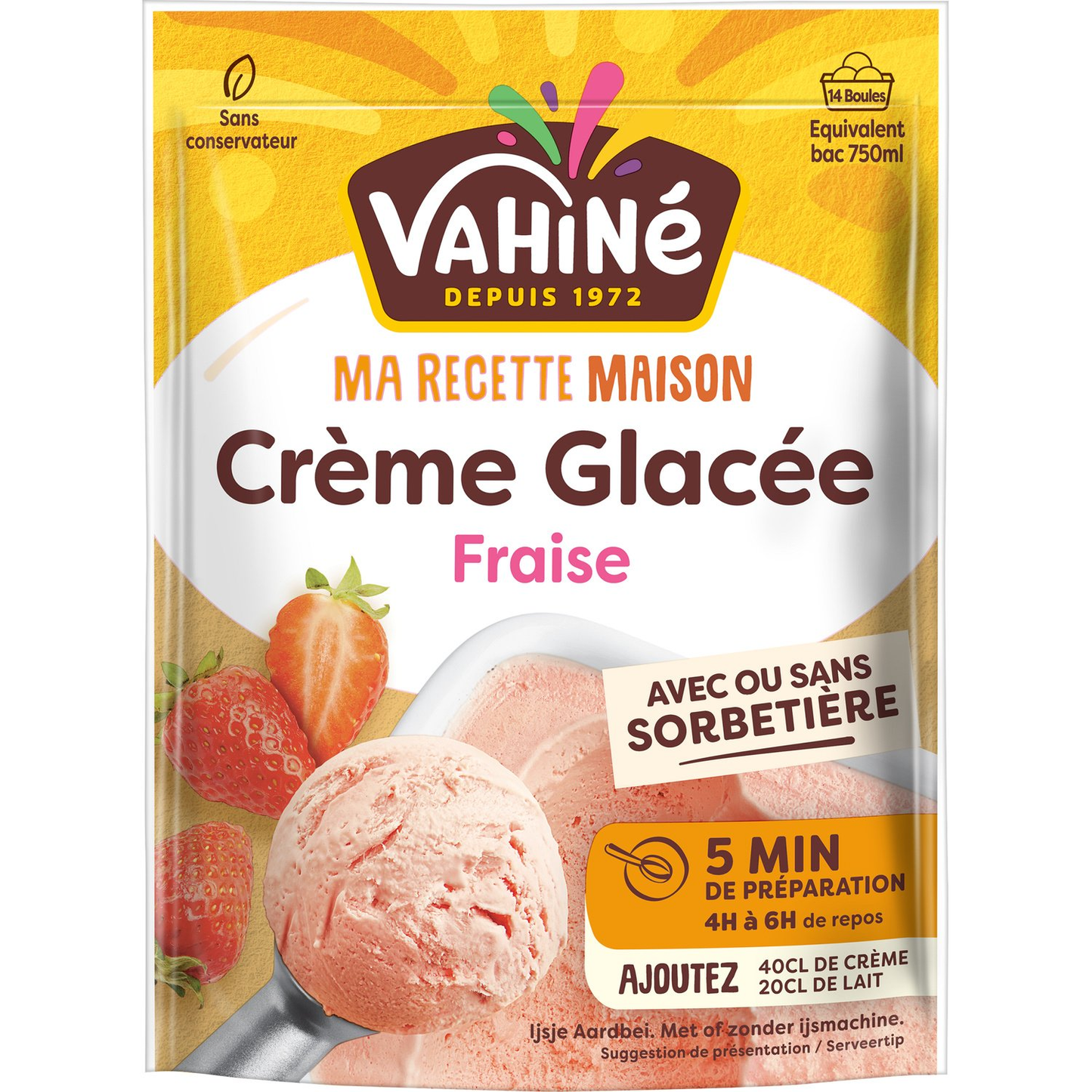 Préparation Crème Glacée Fraise VAHINE 200g