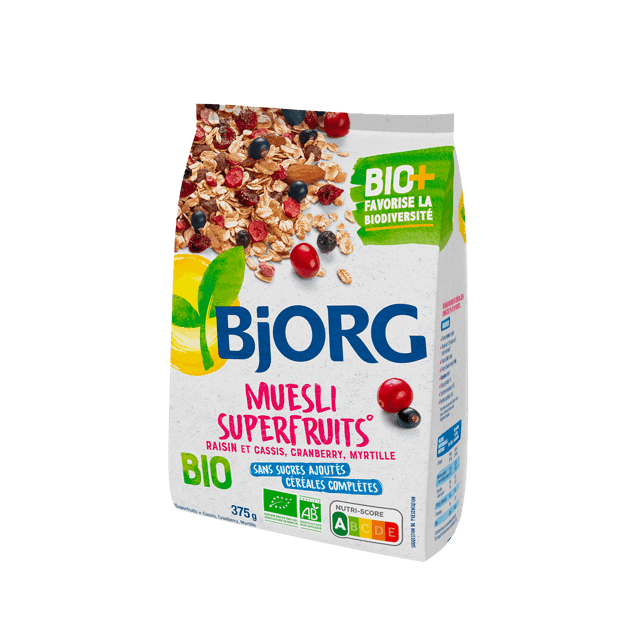 BJORG Muesli Superfruits 375 g - épicerie les 3 gourmets biscottes-tartinades-de-pain-grille-cereales-et-barres-de-cereales