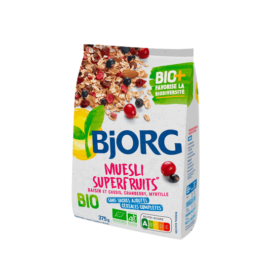BJORG Muesli Superfruits 375 g - épicerie les 3 gourmets biscottes-tartinades-de-pain-grille-cereales-et-barres-de-cereales