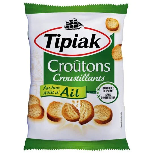 TIPIAK Croûtons AIL 90g - épicerie les 3 gourmets biscottes-tartinades-de-pain-grille-cereales-et-barres-de-cereales