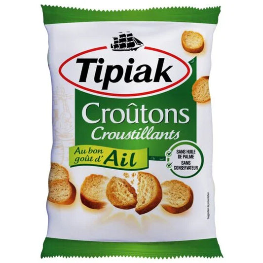 TIPIAK Croûtons AIL 90g - épicerie les 3 gourmets biscottes-tartinades-de-pain-grille-cereales-et-barres-de-cereales