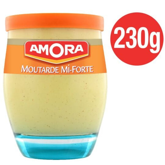 AMORA Moutarde mi-forte  bocal en verre de 230 g - épicerie les 3 gourmets CONDIMENTS & SAUCES