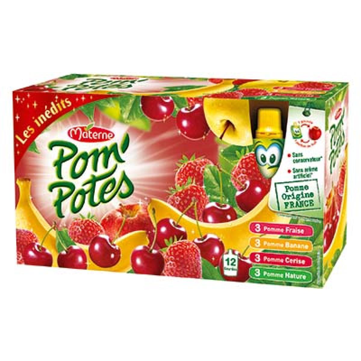 MATERNE Pompotes multivariété fruits rouges - 12x90 g - épicerie les 3 gourmets confitures-compotes-et-cremes