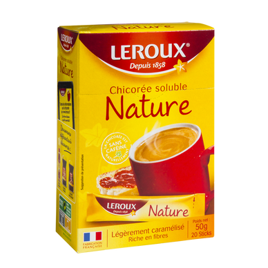 Chicorée nature soluble LEROUX, boîte de 20 sticks de 50g