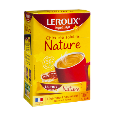 Chicorée nature soluble LEROUX, boîte de 20 sticks de 50g - épicerie les 3 gourmets Cafés, Thés et Boissons Chaudes