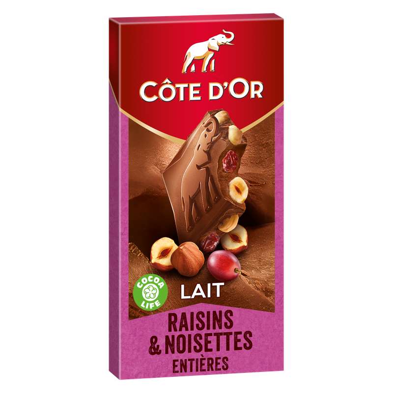 COTE D'OR Bloc Raisin Noisettes 180g  - épicerie les 3 gourmets Chocolat 