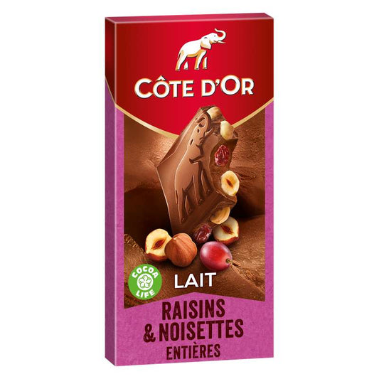 COTE D'OR Bloc Raisin Noisettes 180g  - épicerie les 3 gourmets Chocolat 