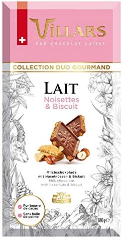 VILLARS - Tablette Lait Noisettes Et Biscuit 180G - épicerie les 3 gourmets Chocolat 