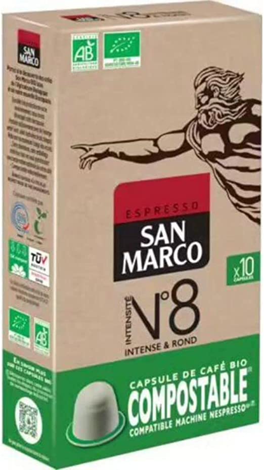 San Marco café Espresso n°8 Compatible nespresso Bio 10 capsules - épicerie les 3 gourmets Cafés, Thés et Boissons Chaudes