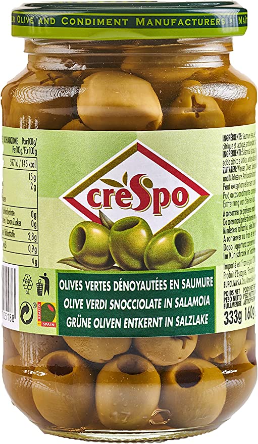Olives vertes dénoyautées CRESPO BOCAL 333G - épicerie les 3 gourmets CONDIMENTS & SAUCES