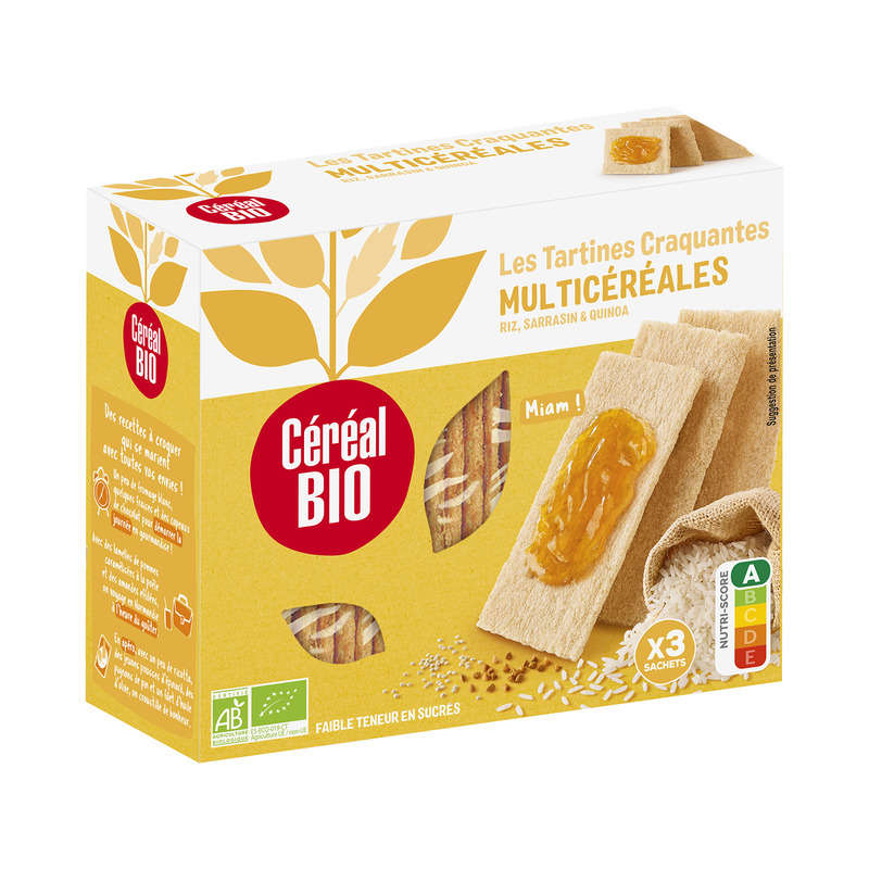 CÉRÉAL BIO Tartines craquantes multicéréales sans Riz,Sarrasin ,Quinoa 145g - épicerie les 3 gourmets BISCUITS