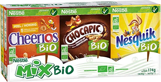 Mini MIX Bio chocapic cheerios nesquik 174g - épicerie les 3 gourmets biscottes-tartinades-de-pain-grille-cereales-et-barres-de-cereales