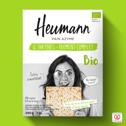 HEUMANN PAIN AZYME 12 TARTINES- FROMENT COMPLET BIO 200G - épicerie les 3 gourmets biscuits
