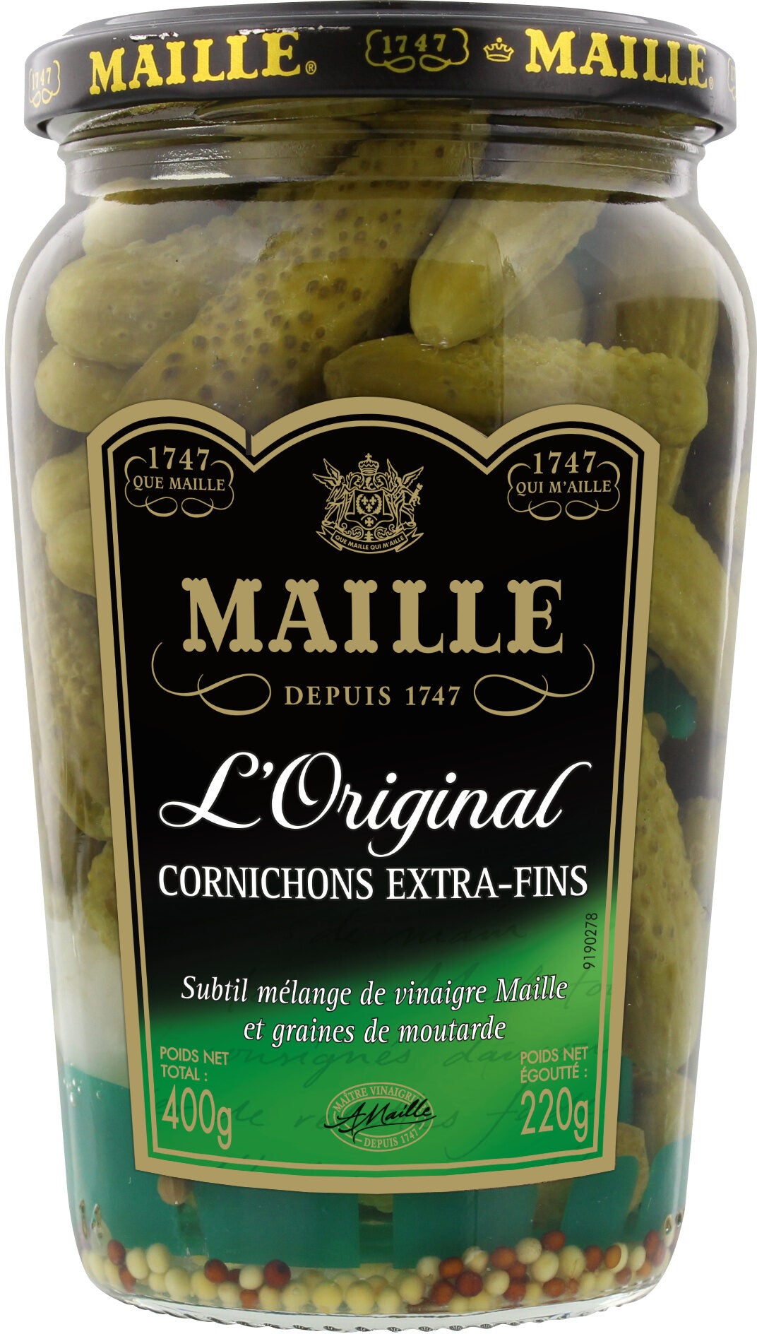 MAILLE CORNICHON EXTRA FIN 220 G - épicerie les 3 gourmets conserves-de-legumes