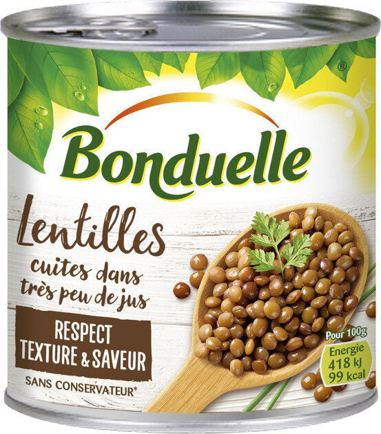 Lentilles cuites dans très peu de jus - Bonduelle - 265 g - épicerie les 3 gourmets conserves-de-legumes