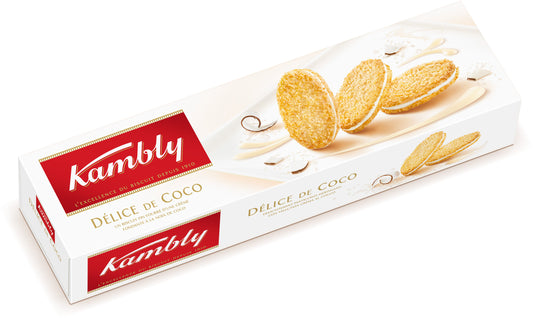 KAMBLY Délice de coco biscuits fourrés à la crème de noix de coco 80 g - épicerie les 3 gourmets biscuits-et-gateaux
